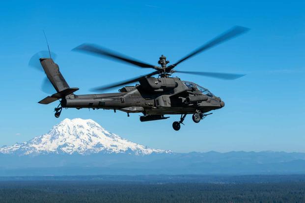 Col. Shane Finison flies an AH-64E Apache helicopter near Tacoma.