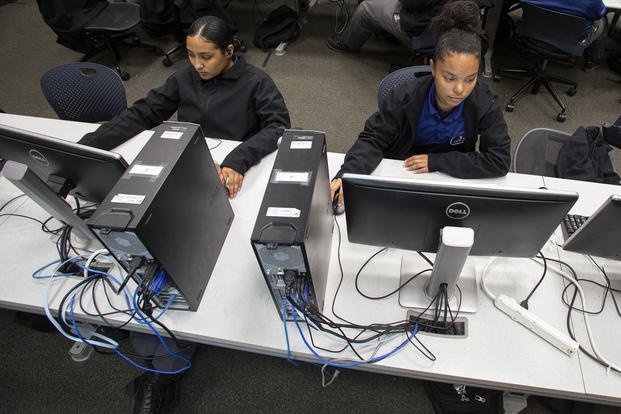 California Jobs Challenge scholars study for cybersecurity exams at Cypress College.
