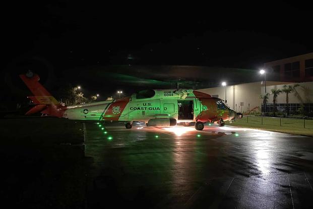 An MH-60 Jayhawk takes off in response to Hurricane Ian.