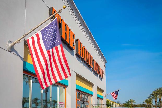 Home Depot with the American flag.