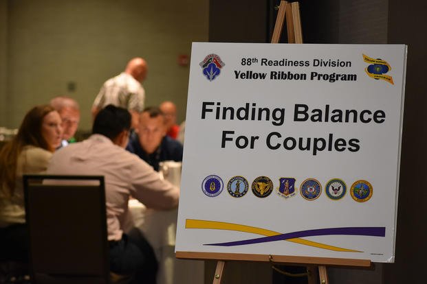 U.S. Army Reserve soldiers and their families attend a Finding Balance for Couples training