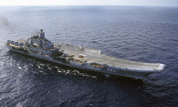 Admiral Kuznetsov aircraft carrier seen in the Barents Sea, Russia.