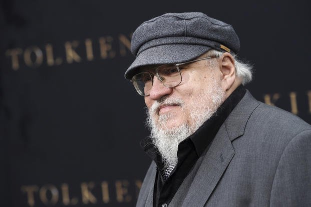‘Game of Thrones’ author George R.R. Martin poses at the premiere of the film ‘Tolkien,’ at the Regency Village Theatre in Los Angeles.