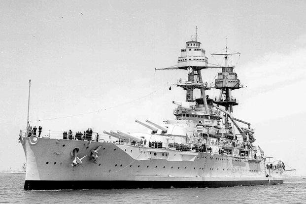 This April 1938 photo shows the USS Oklahoma, which was attacked at Pearl Harbor on Dec. 7, 1941.