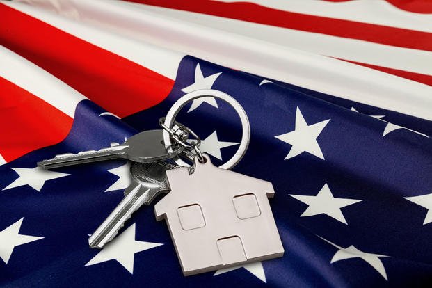 American flag with house keys