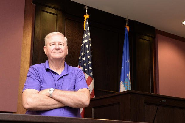 Jeffrey Dyer, 4th Fighter Wing Judge Advocate court reporter at Seymour Johnson Air Force Base, N.C., is retiring after 45 years of service as an active-duty airman and a civilian court reporter.