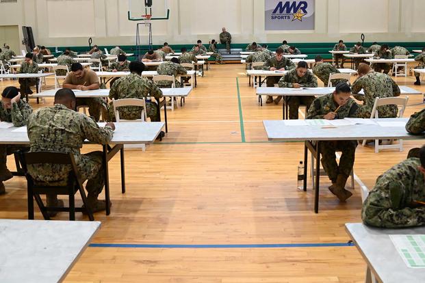 Sailors take the Navy Wide Advancement Exam