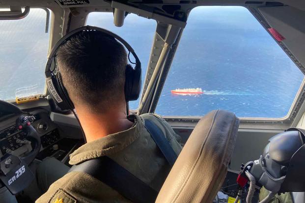 U.S. Coast Guard C-144 Ocean Sentry above the Florida Straits.