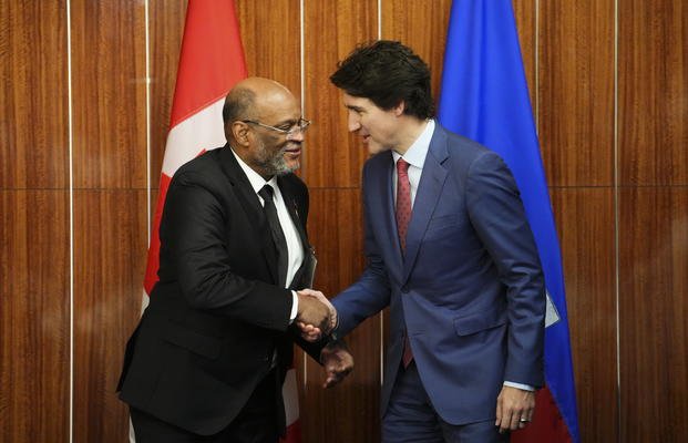 Prime Minister Justin Trudeau takes part in a bilateral meeting with Prime Minister of Haiti Ariel Henry