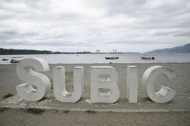 sign stands in what used to be America’s largest overseas naval base at the Subic Bay Freeport Zone