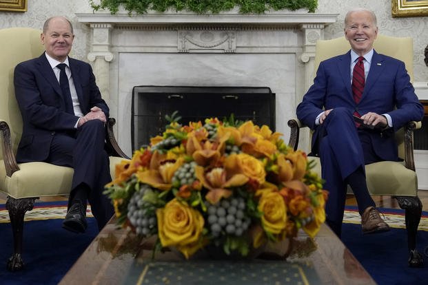 President Joe Biden meets with German Chancellor Olaf Scholz.