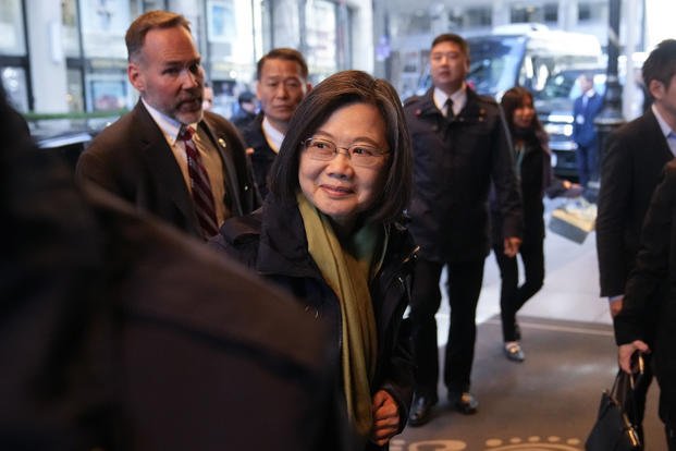 Taiwan's President Tsai Ing-wen arrives at a hotel