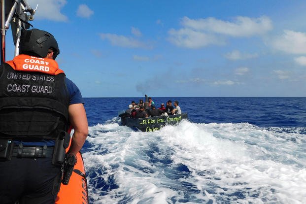 Coast Guard Cutter Resolute's crew rescued 17 Cubans after they landed on Cal Say Bank, Bahamas