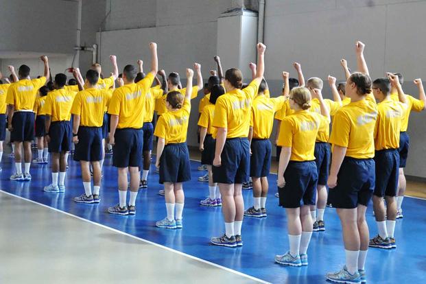 U.S. Navy recruits physical training onboard Recruit Training Command. 