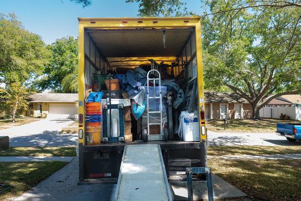 A moving van is packed for transportation.