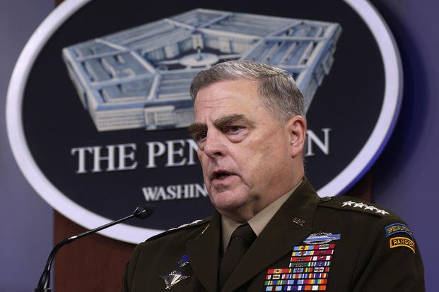 U.S. Chairman of the Joint Chiefs of Staff General Mark Milley participates in a news briefing