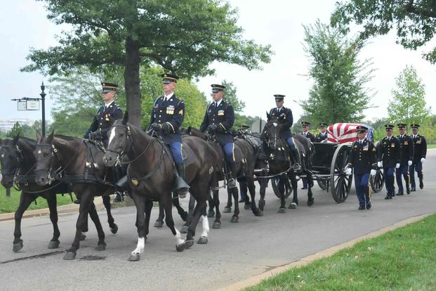 Caisson platoon prior to a funeral at Arlington National Cemetery.