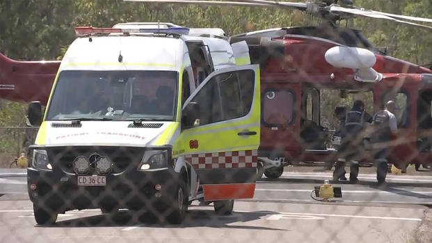 A helicopter and ambulance involved in rescue mission in Darwin, Australia.