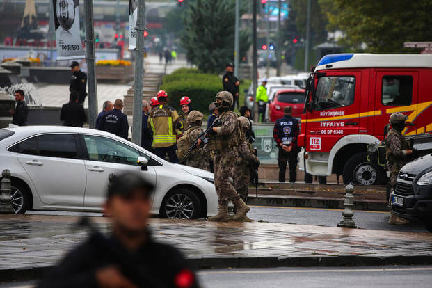 Turkish security forces cordon off an area after an explosion in Ankara