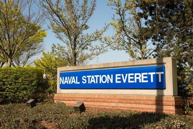 A view of Naval Station Everett sign from West Marine View Drive in Everett.