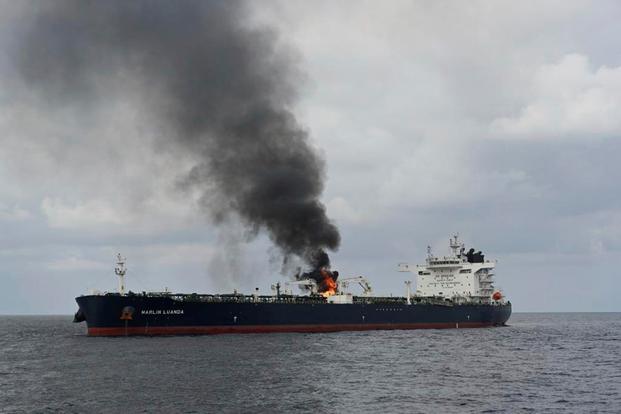 the oil tanker Marlin Luanda on fire 