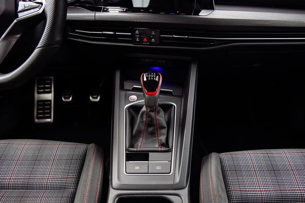 The center console of a 2022 Golf GTI