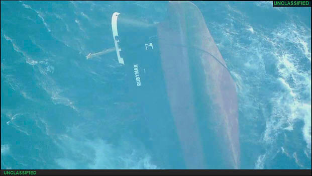 Belize-flagged vessel Rubymar sinking in the Red Sea