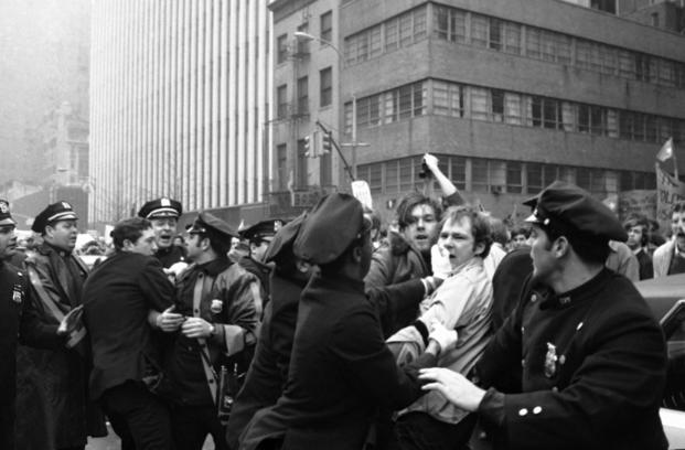 New York City policemen scuffle with demonstrators during Anti-Vietnam war march