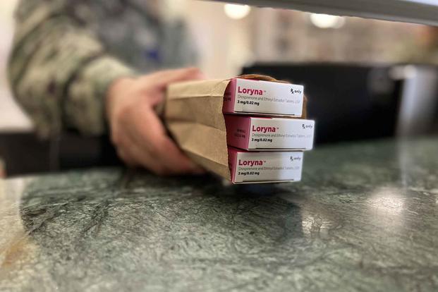 Boxes of birth control pills at Naval Health Clinic Capodichino in Naples, Italy