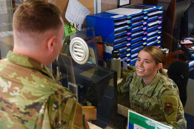 An Air Force mental health technician checks-in a patient at Goodfellow Air Force Base, Texas.