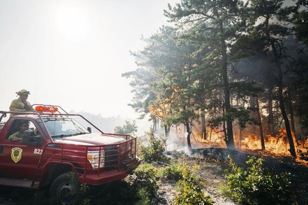 A fire burns at the Warren Grove Air to Ground Range in N.J.