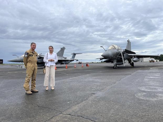 Air Force French air force Brig. Gen. Guillaume Thomas, left, and French Ambassador to Manila Marie Fontanel