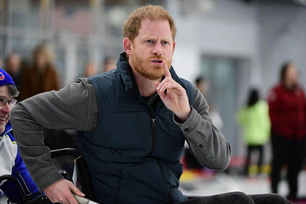 Britain's Prince Harry attends the "Invictus Games Vancouver Whistler 2025's One Year to Go" winter training camp