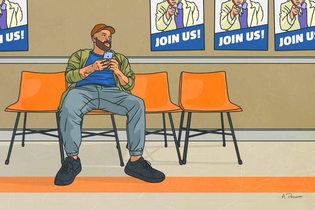 Illustration of a veteran in a waiting room