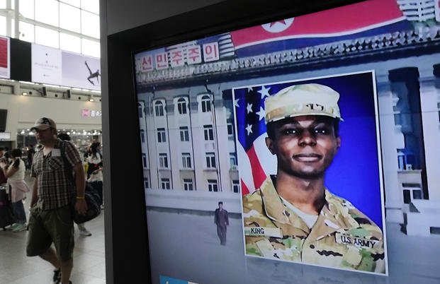 Image of American soldier Travis King during a news program