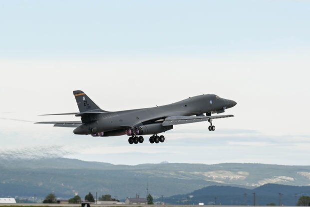 U.S. Air Force B-1B Lancer takes off at Ellsworth Air Force Base