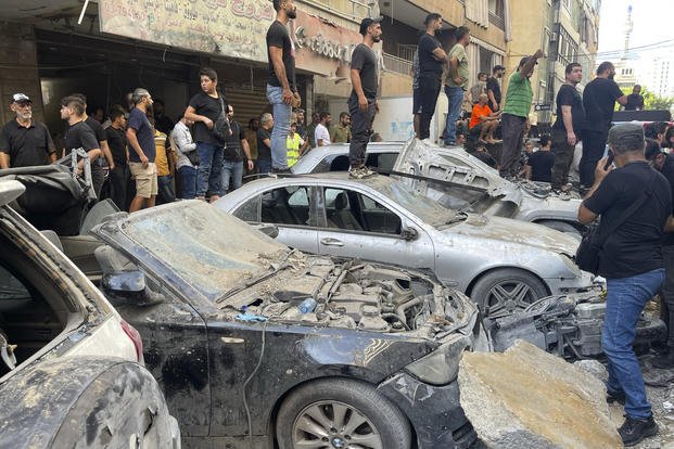 Scene of an Israeli missile strike in the southern suburbs of Beirut