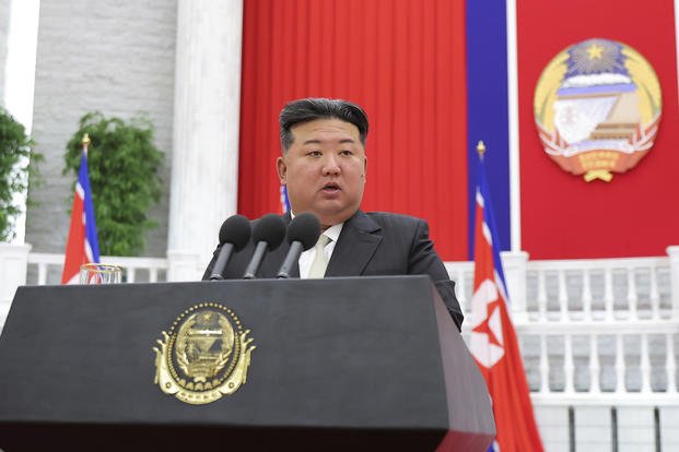 North Korean leader Kim Jong Un delivers a speech