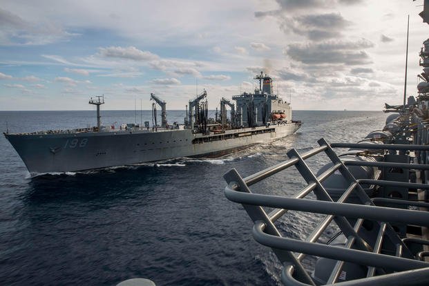 USNS Big Horn (T-AO 198) comes alongside the amphibious assault ship USS Kearsarge