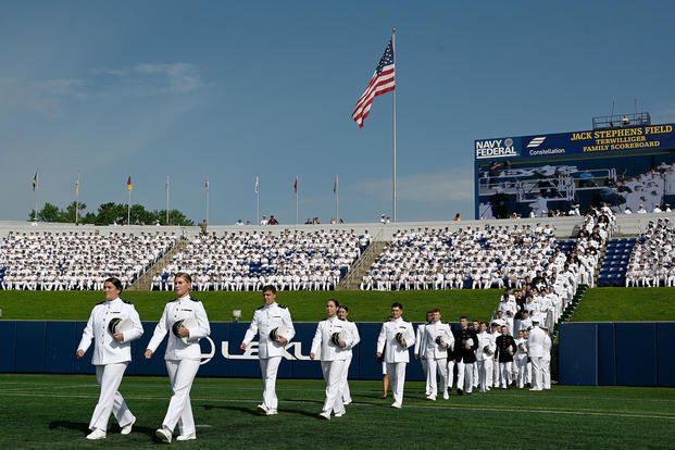 The procession of graduating midshipmen, at Navy-Marine Corps Memorial Stadium in Annapolis