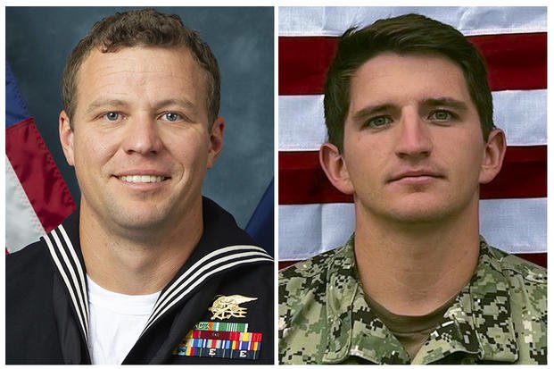 Navy Special Warfare Operator 1st Class Christopher J. Chambers, left, and Navy Special Warfare Operator 2nd Class Nathan Gage Ingram
