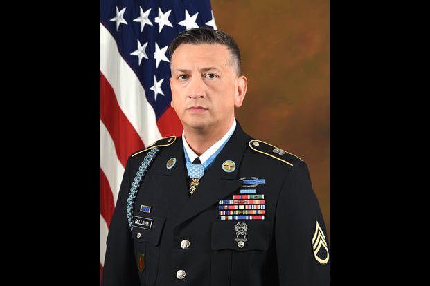 U.S. Army Staff Sgt. David Bellavia poses for his official portrait in the Army portrait studio at the Pentagon in Arlington, Va.