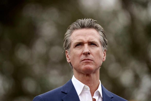 California Gov. Gavin Newsom speaks during a press conference in Los Angeles.