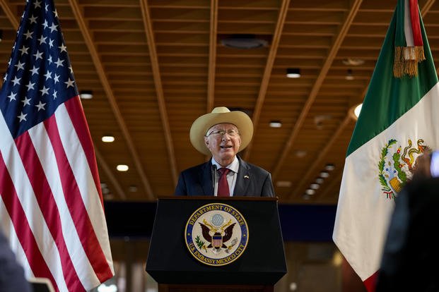 U.S. Ambassador to Mexico Ken Salazar speaks during a press conference