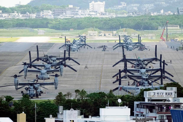 MV-22 Osprey parked at the U.S. Marine Corps Air Station Futenma on Okinawa, Japan. 