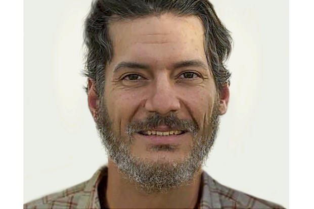 This 2023 age-progressed photo, released by the FBI Washington Field Office, shows what Austin Tice may look like in his 40s. Tice disappeared at a checkpoint in a contested area west of Damascus, Syria, in August 2012. 