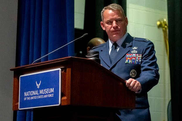 Col. Christopher Meeker, 88th Air Base Wing and installation commander, delivers closing remarks