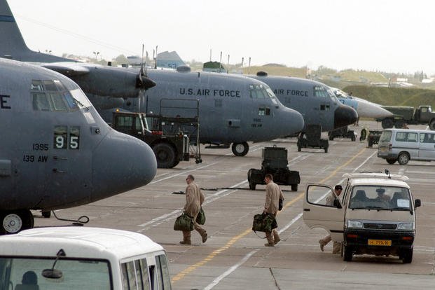 C-130 Hercules aircraft at Karshi-Khanabad Air Base, Uzbekistan