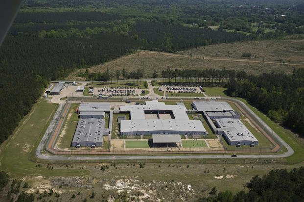 An aerial view of the Central Louisiana ICE Processing Facility in Jena, La.