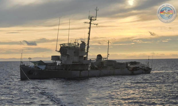 decommissioned Philippine Navy BRP Miguel Malvar (PS-19) takes on water before sinking